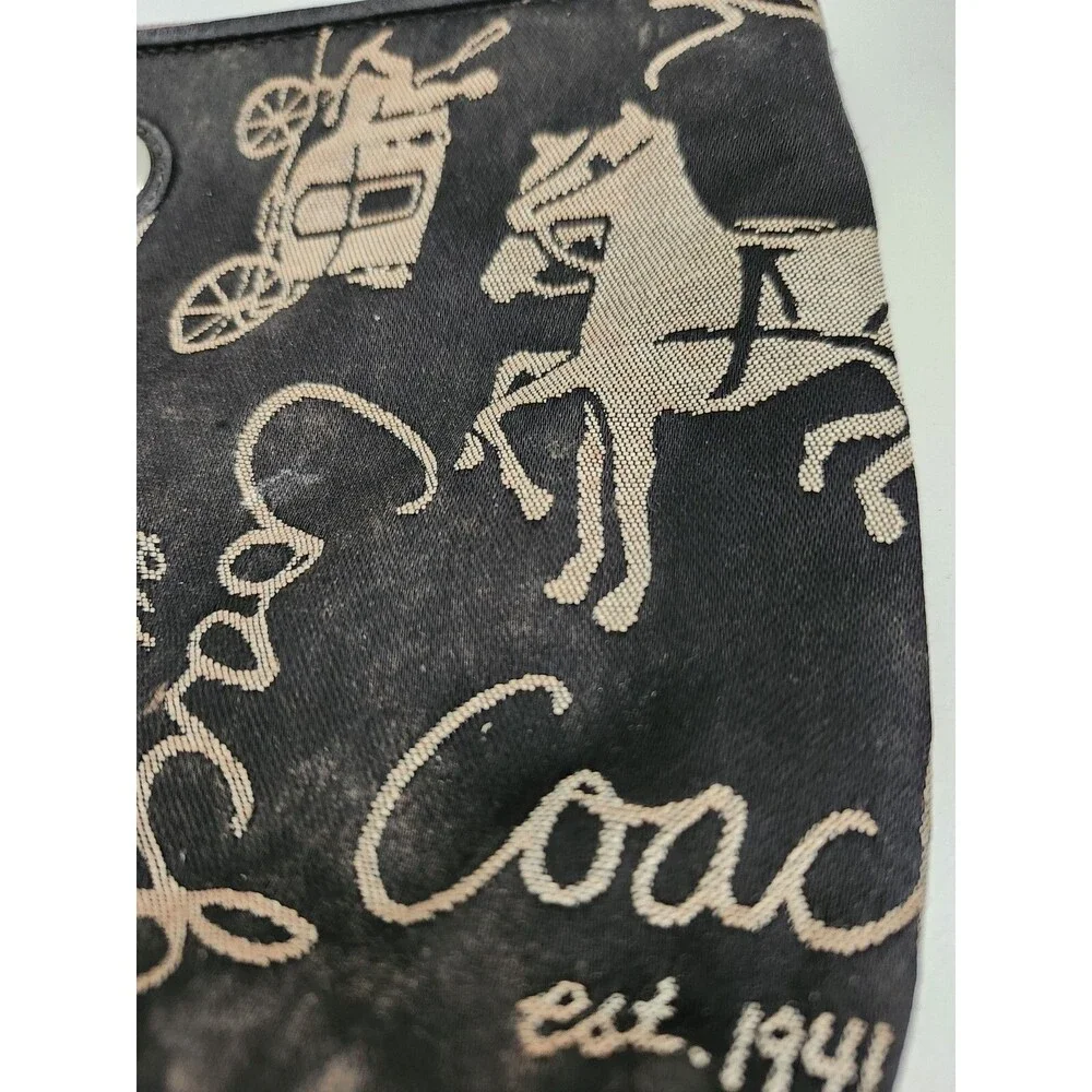 Coach Signature 1941 Pouch Wristlet Bag Horse Carriage Silver Rare 7x4.5